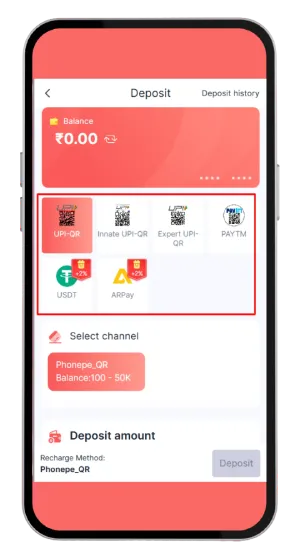 Choose the deposit payment method