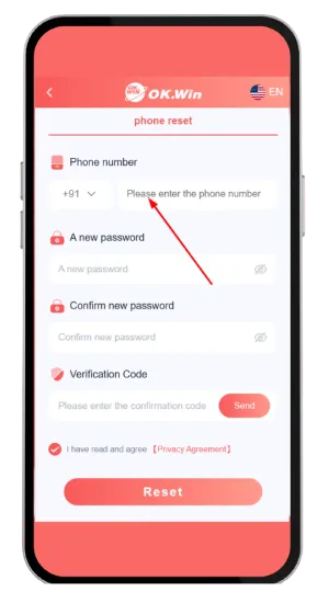 Enter your mobile number to reset your password