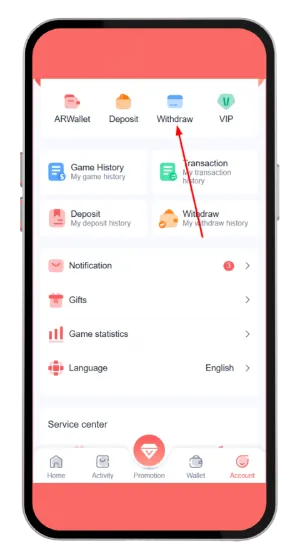 Go to the withdrawal option