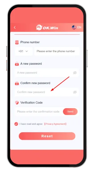 Re-enter a new password to confirm it